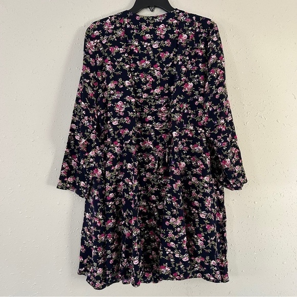 Moon Dance Vintage Blue Pink Floral Print Long Sleeve Mini Dress Size 18 Spring - Picture 1 of 7